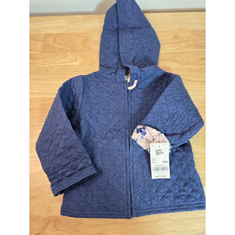 Baby Bgosh Quilted Zip Up Hoodie Navy Blue Pink Floral 18M OKT15132-18M